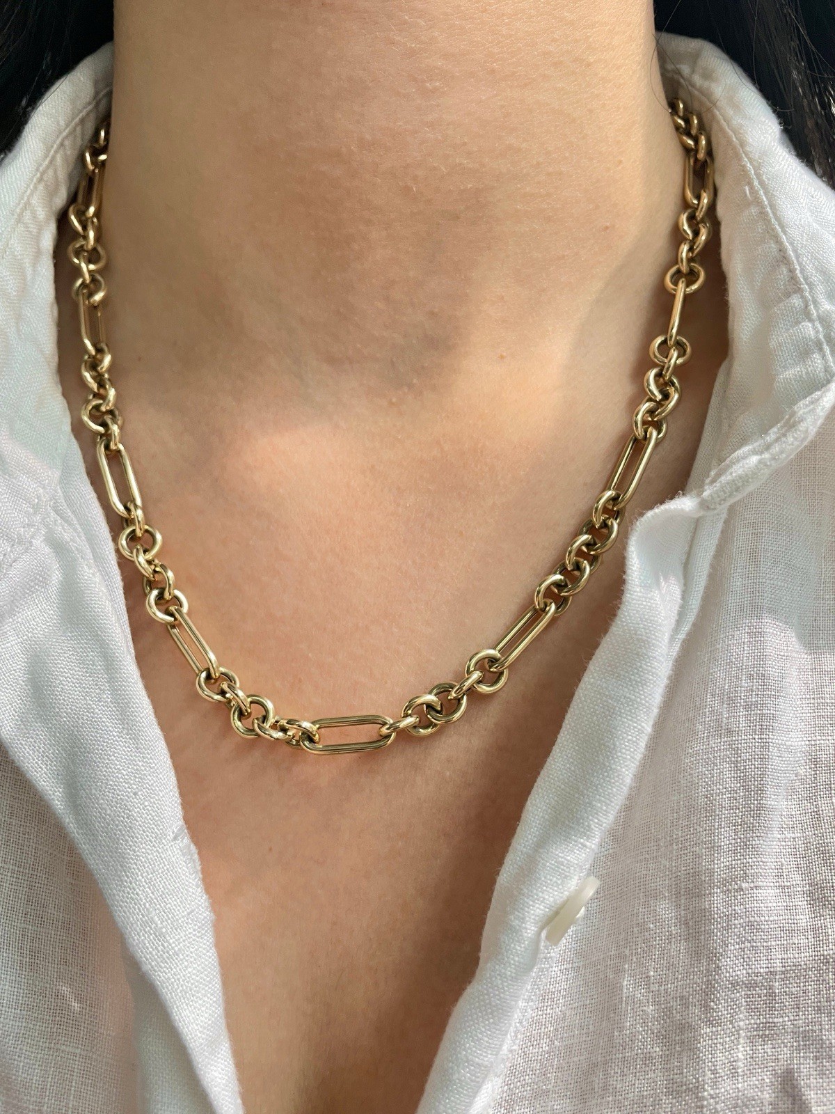 14K Gold Mixed Open Link Chain Necklace