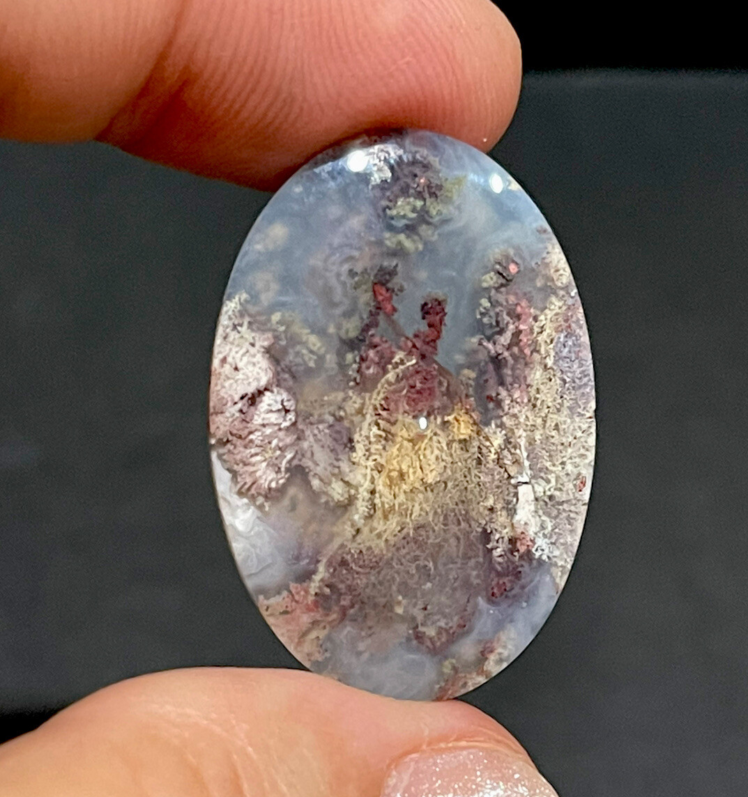 31.75x22x5.5mm Fine Silver Garden Moss Agate Oval Cabochon Loose Picture Stone
