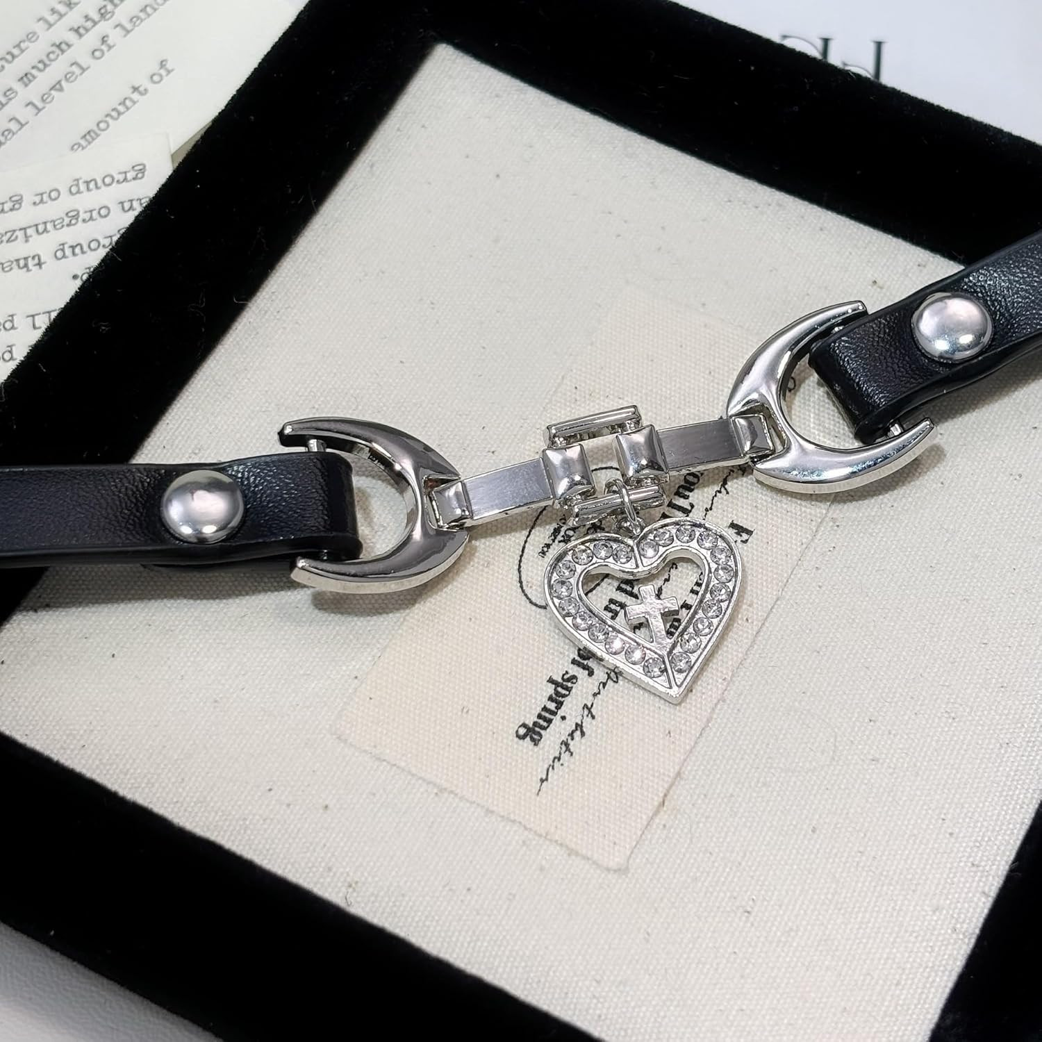 Black Choker Necklace for Women Handmade PU Leather Chokers CZ Heart Cross Penda