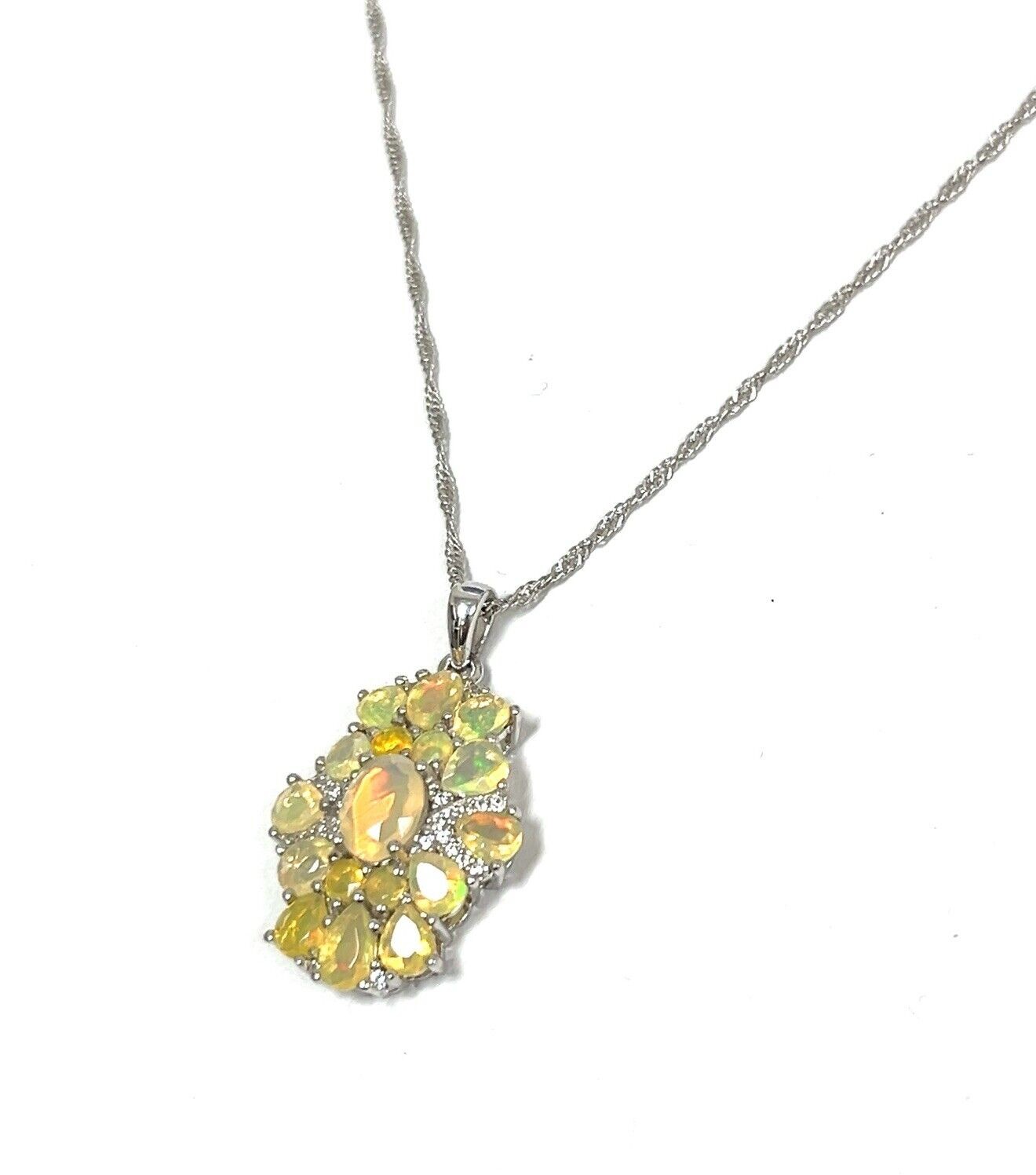 BBJ Bangkok SS, Ethiopian Opal White Topaz Accent 18”-20” Adjustable Necklace