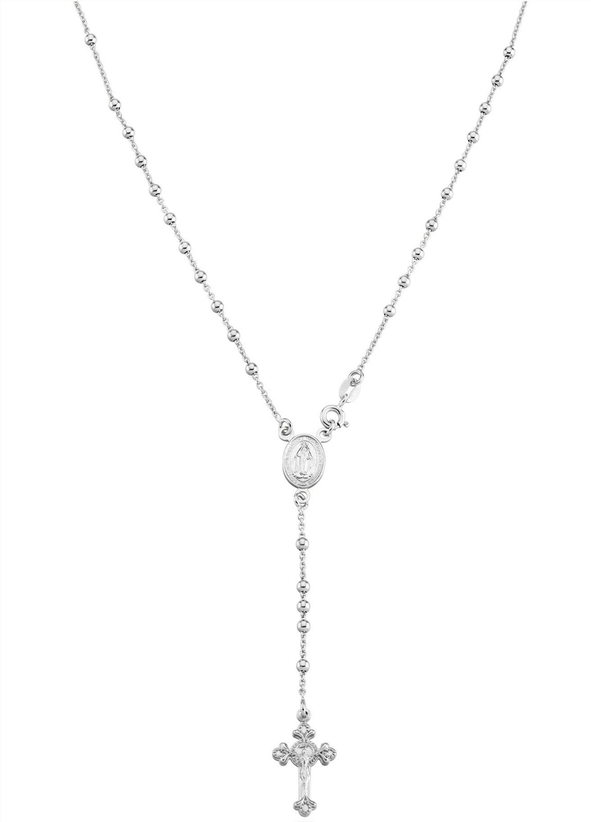 Italian Sterling Silver Rosary Y Necklace Chain With Cross 20 Inch