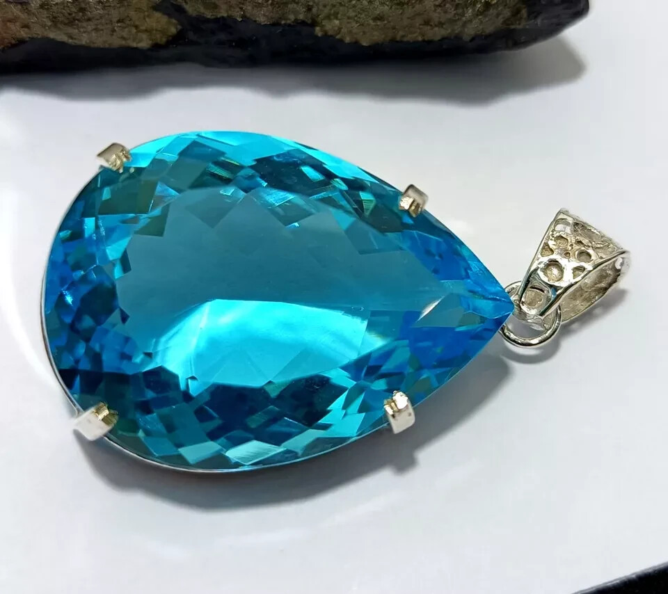 Certified Natural 100 Ct+ Brazilian Blue Pear Topaz Pendant Loose Gemstone
