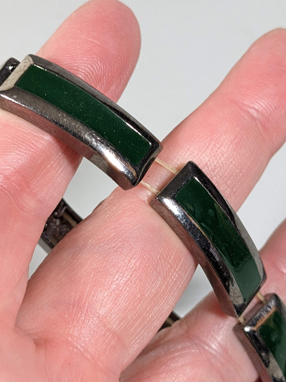 Charter Club Gray Green Rectangle Panel Stretch Bracelet 7.25 inches