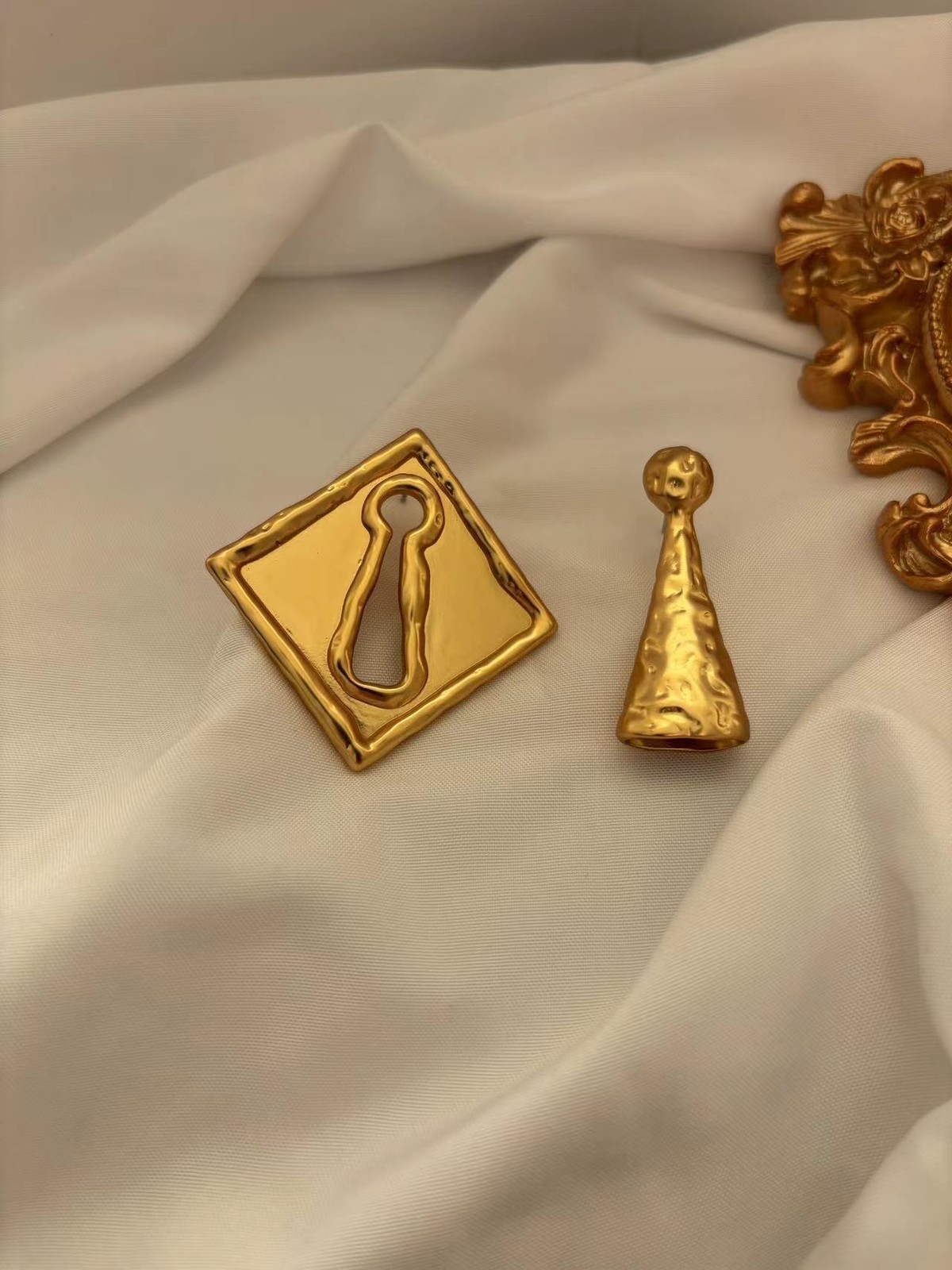 Asymmetric AB Surrealist Series keyhole Earrings with box