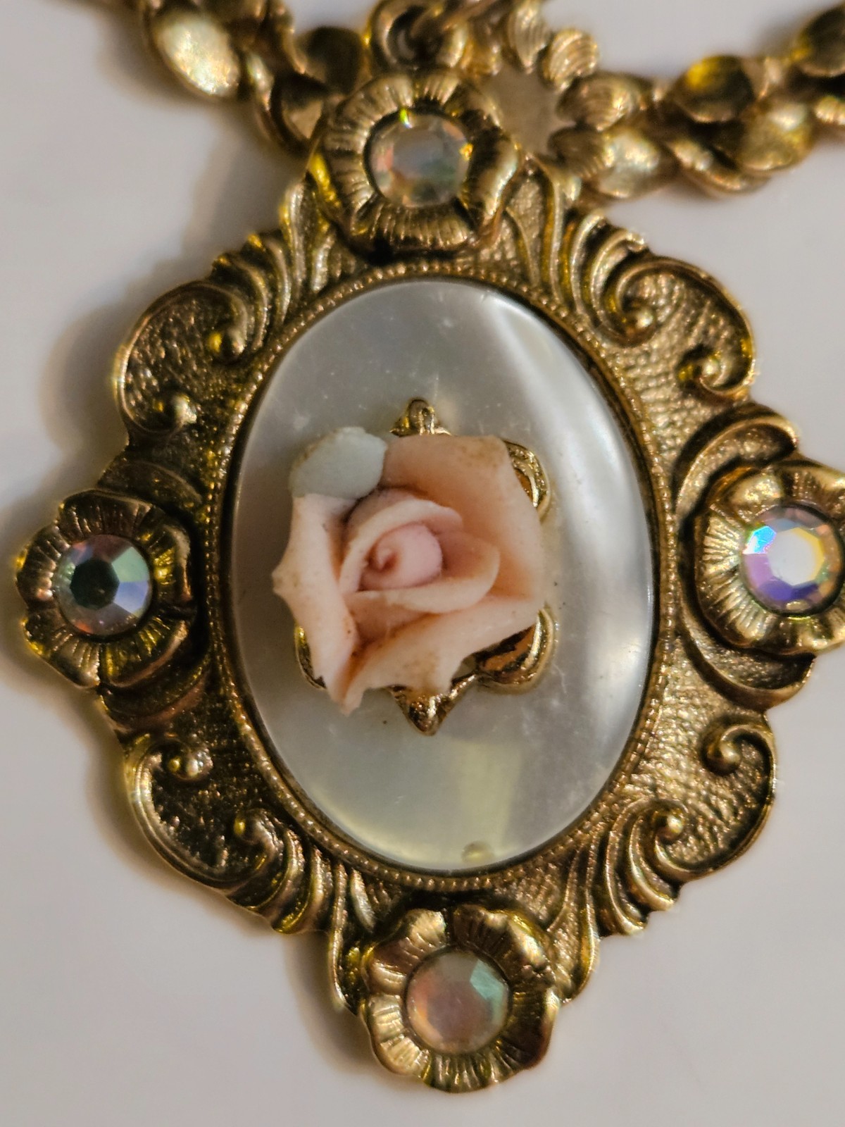 Vintage Rose necklace looks like Mother of Pearl