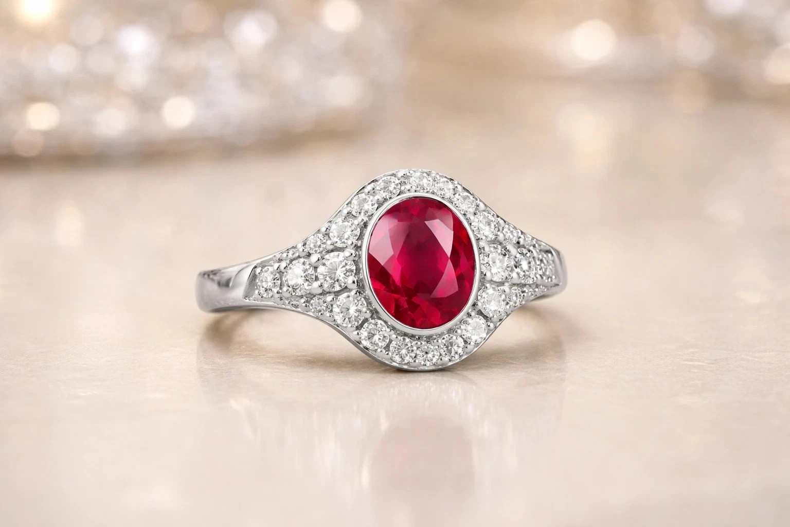 5.00 Ct Natural Oval Cut Ruby & Diamond Engagement Ring 14K White Gold All Size