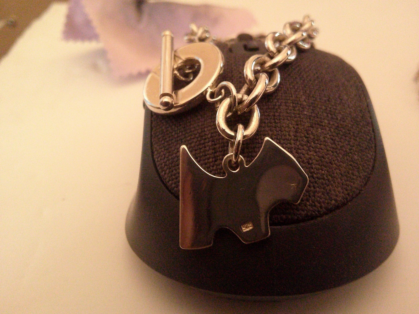 Little Doggie charm silver Round Link bracelet size 7 to 10 inches