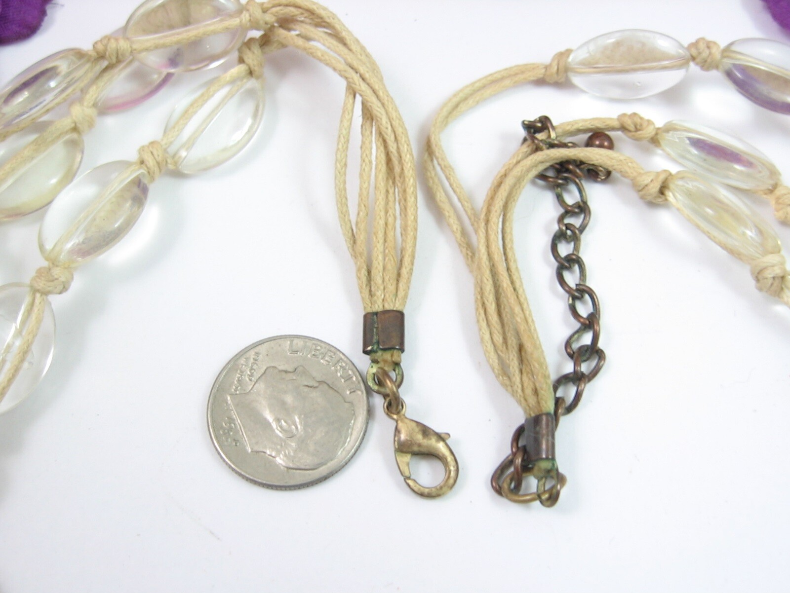 CLEAR GLASS BEAD Necklace Vintage 3 TRIPLE Strand Oval Round Beaded String 22″