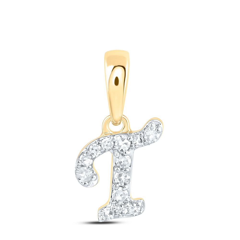 0.06CTW Natural Diamond 0.27g 10k Yellow Gold Initial “T” Pendant Letter Charm