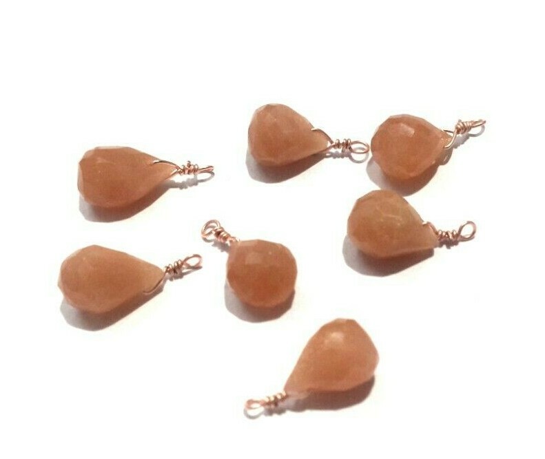 Peach Moonstone Teardrop 4×6-5x7mm Beads, Copper Plated Wire Wrapped 25 Pecs