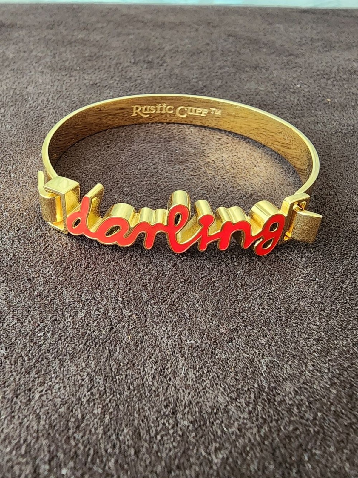 Rustic Cuff Red Medallion Cuff & Gold Darling Script Stack Set