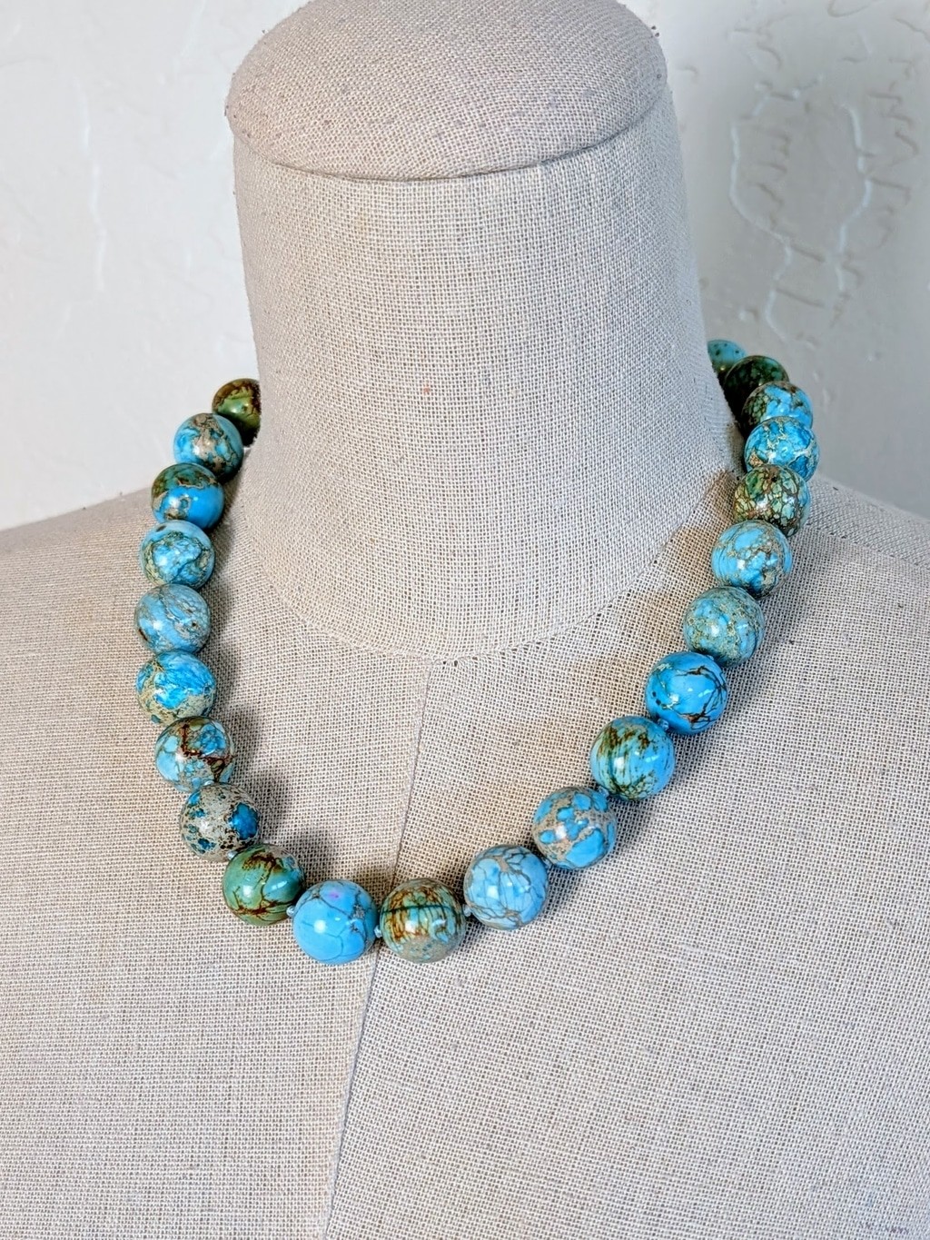 Chunky Turquoise Look Matrix Bead Necklace 19.5in Blue Boho Statement 140g