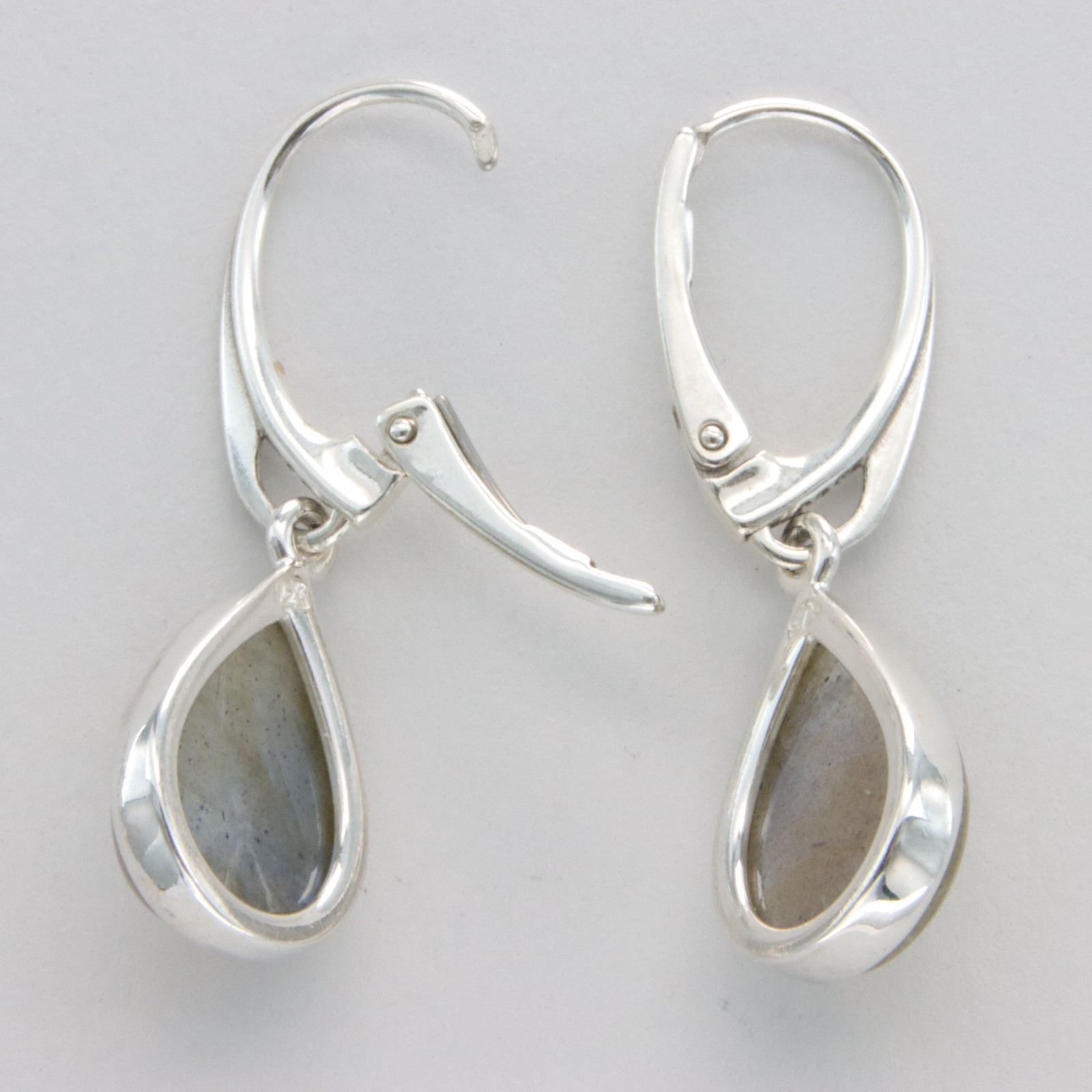 925 Sterling Silver – Pear Labradorite Drop Leverback Earrings Gemstone #64