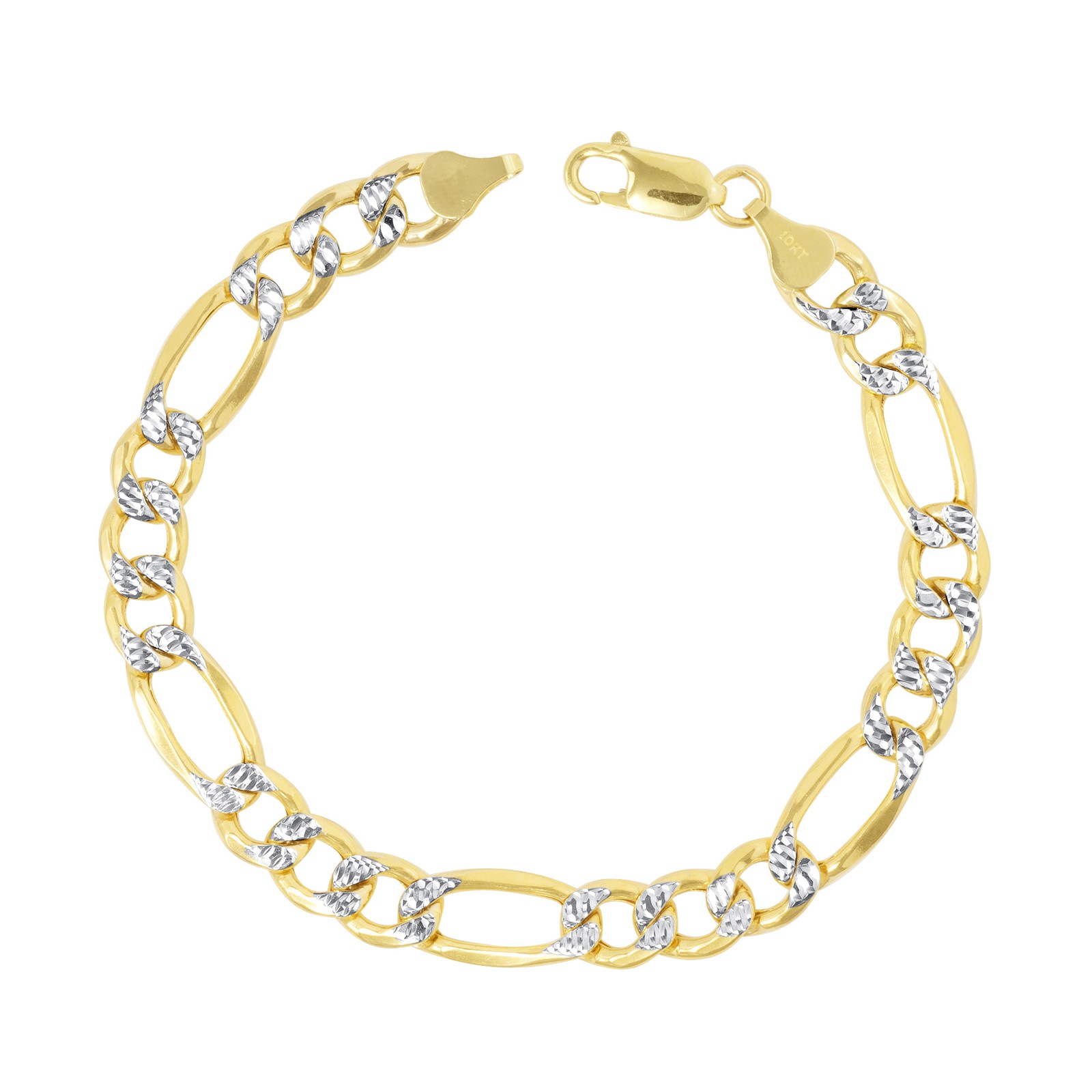 10K Solid Gold 2mm-12mm Diamond Cut Pave Figaro Chain Necklace Bracelet 7″- 30″