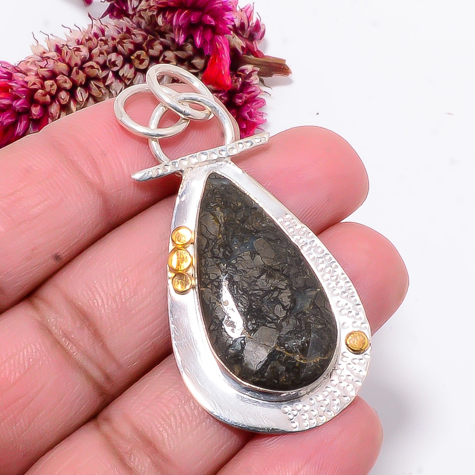 Marcasite – Callahan Mine 925 Sterling Silver Two Tone Pendant 2.18″ sku37