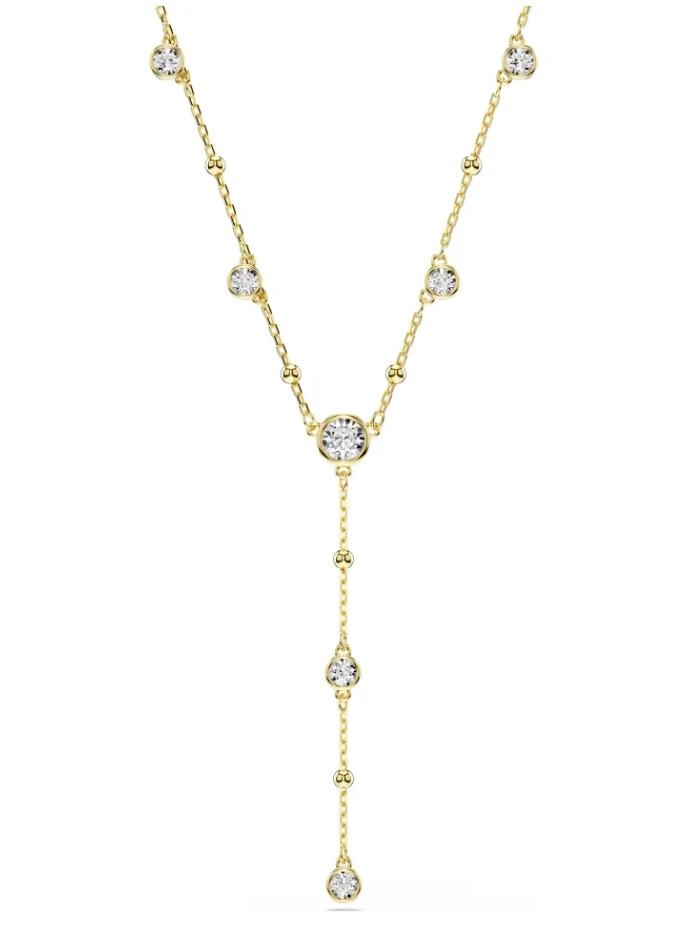 Swarovski Imber Y necklace Round cut, White, Gold-tone plated