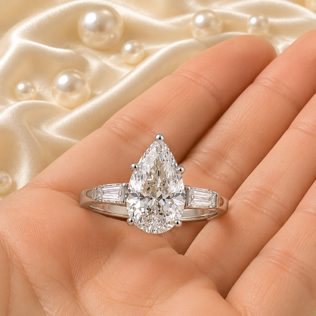 Sale ! 14k White Gold Diamond Engagement Ring IGI Lab Grown 5.80 Carat Pear Cut