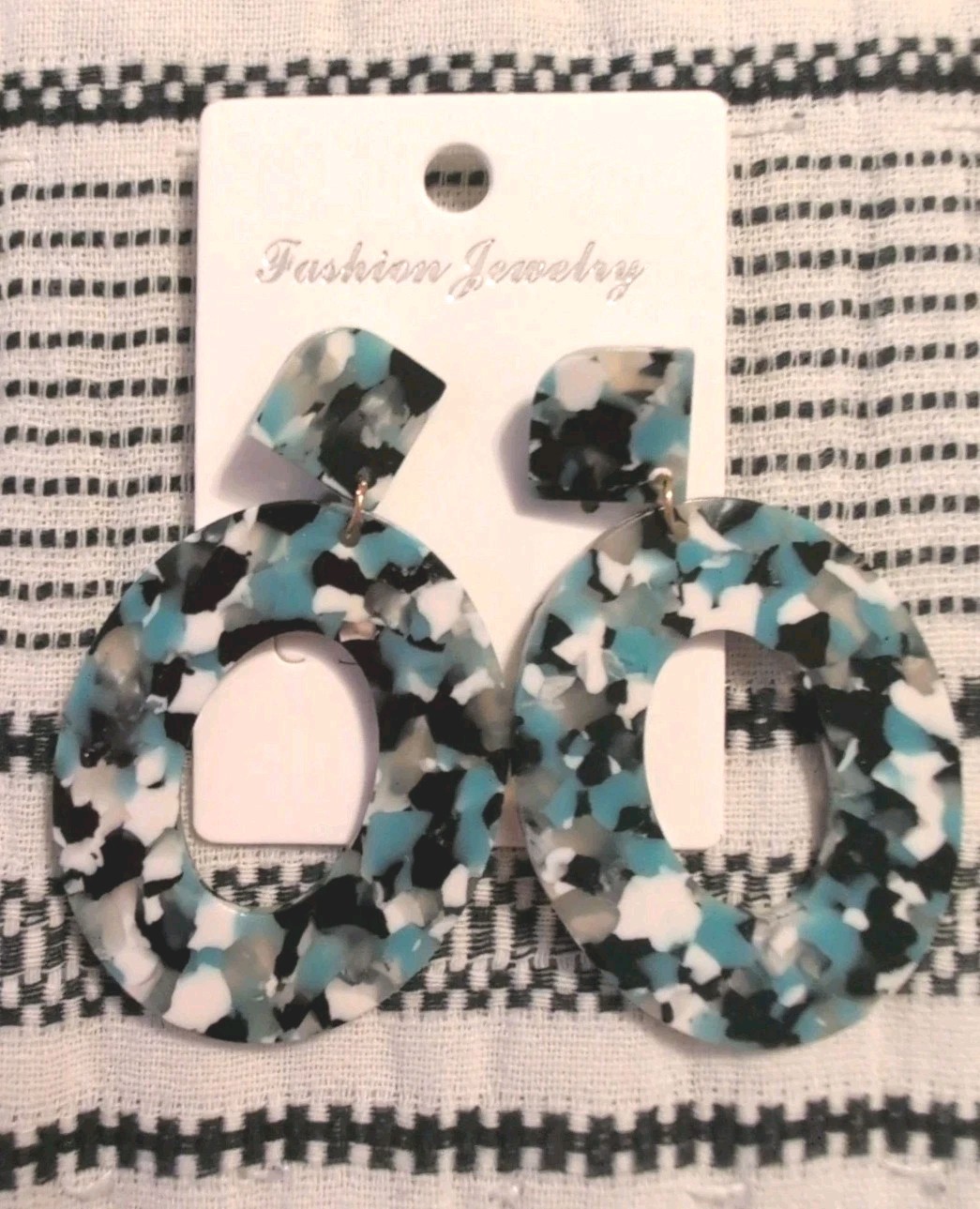 Black, White And Teal Speckled Earrings