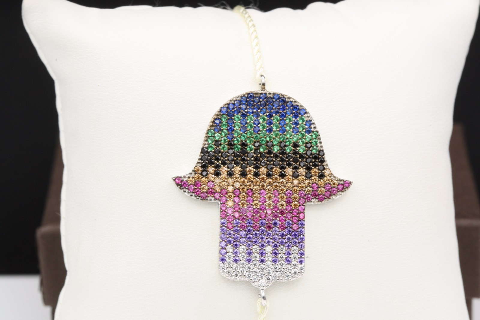BRILLIANT EVIL EYE HAND BRACELET GOOD LUCK MULTI COLOR CZ ROPE TASSEL PINK
