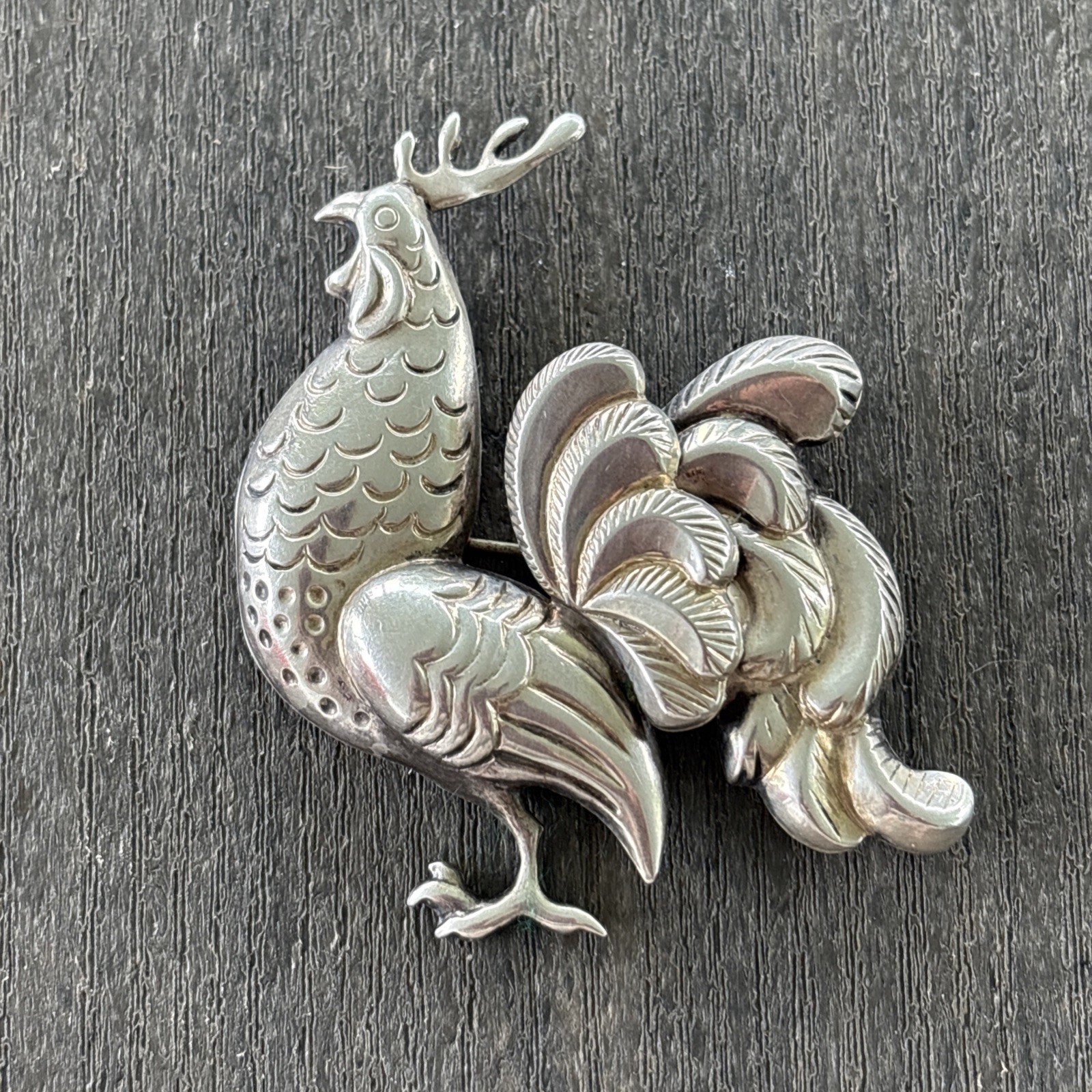 Sterling Silver Large Rooster Pin Brooch Marked Lang 10.6 Grams 2.25” x 2”