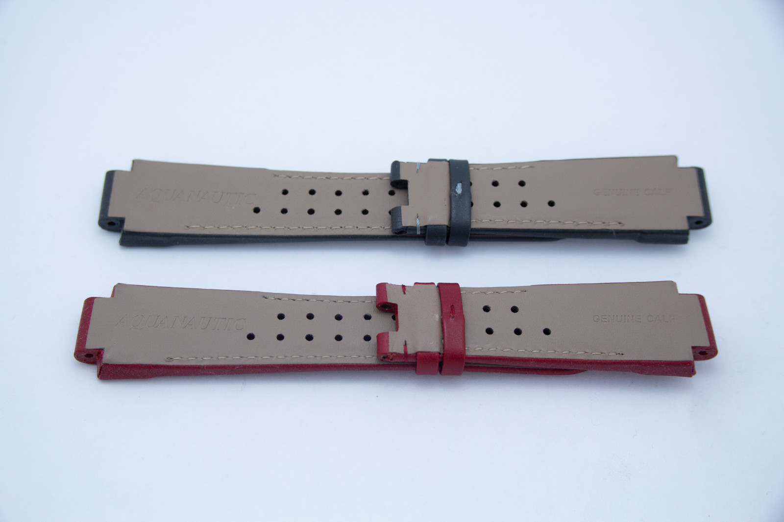OEM AQUANAUTIC 24/15mm Rubberized Calf Skin Strap Red/Dark Gray No Buckle