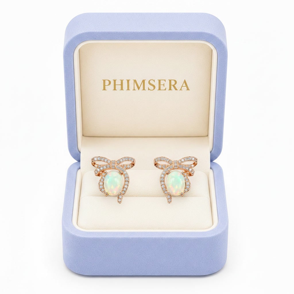 Large Fire Opal Bow Knot Stud Earrings 7x9mm 925 Sterling Silver, Opal Earrings