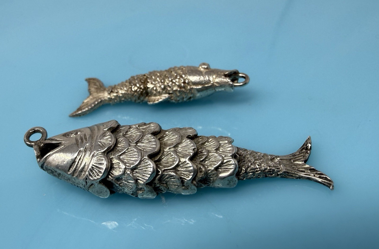 Large Vintage Sterling Silver Articulated Goldfish Koi Pair Pendant Charm Fish
