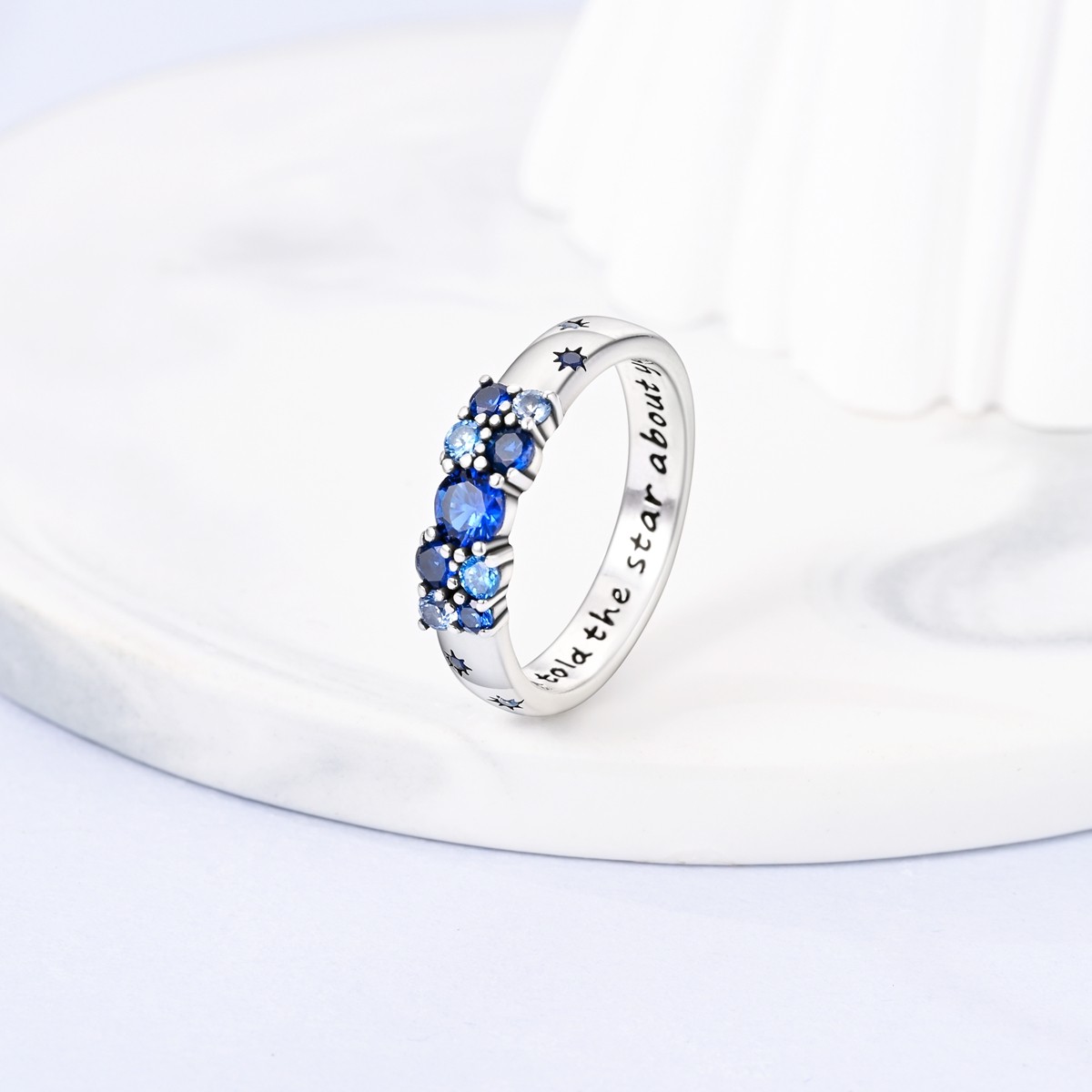 LAZA 925 Sterling Silver Ring Star Password Blue AAA CZ for Women Jewelry