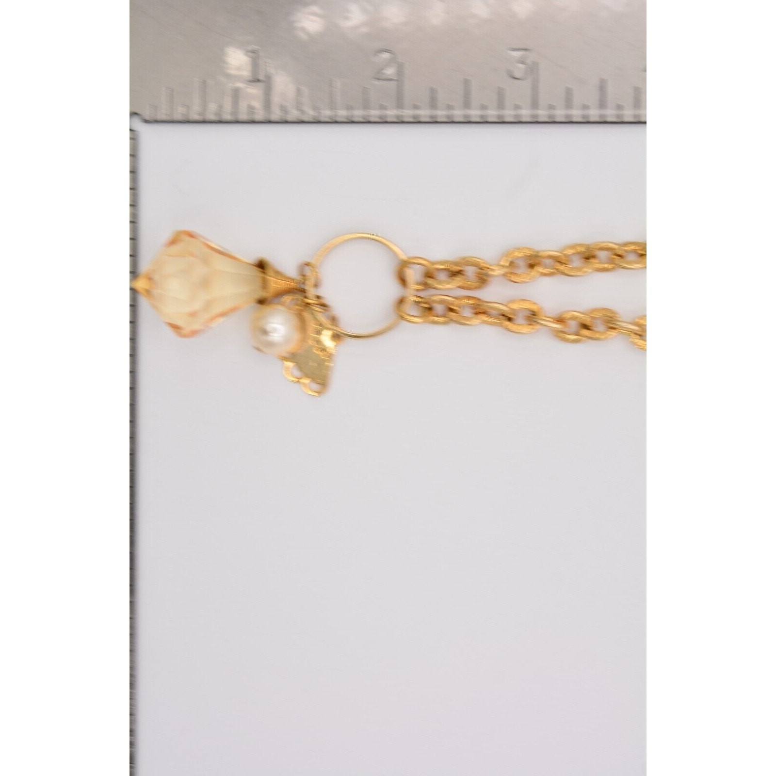 Vintage Station Cameo Necklace Charm Beaded Crystal Gold Chunky 1990s Bin4B