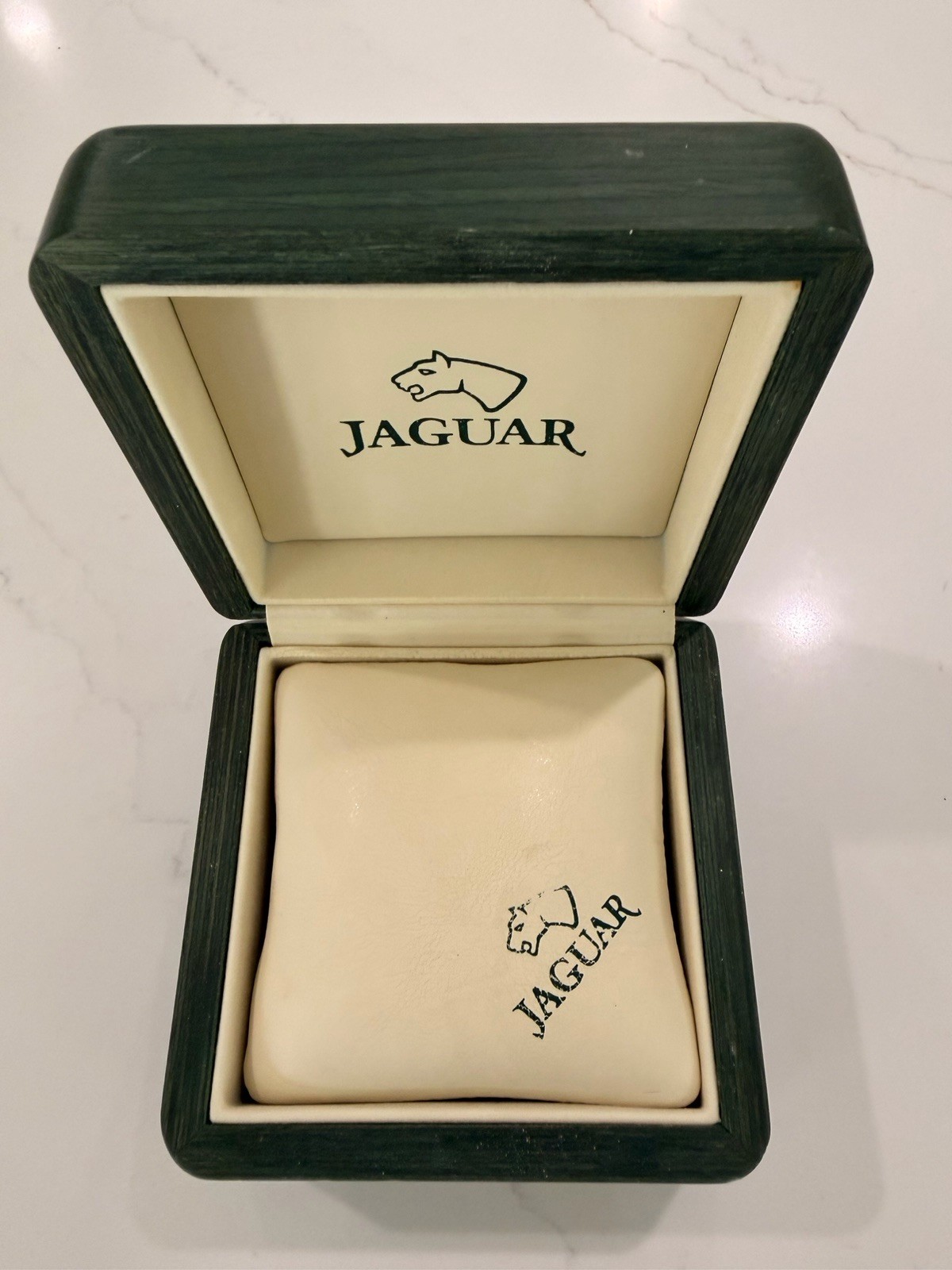 Authentic JAGUAR Swiss Watch Box Luxury Wood Grain Display Case & Pillow Mint