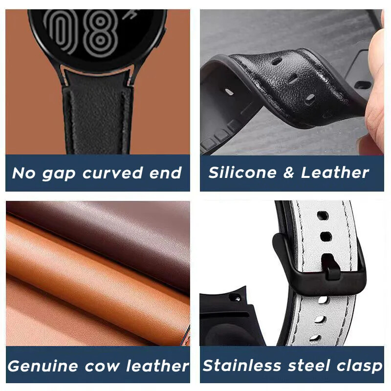 20mm Curved TPU Leather Strap for Samsung Galaxy Watch 7 6 5 4 40mm 44mm 43 47mm