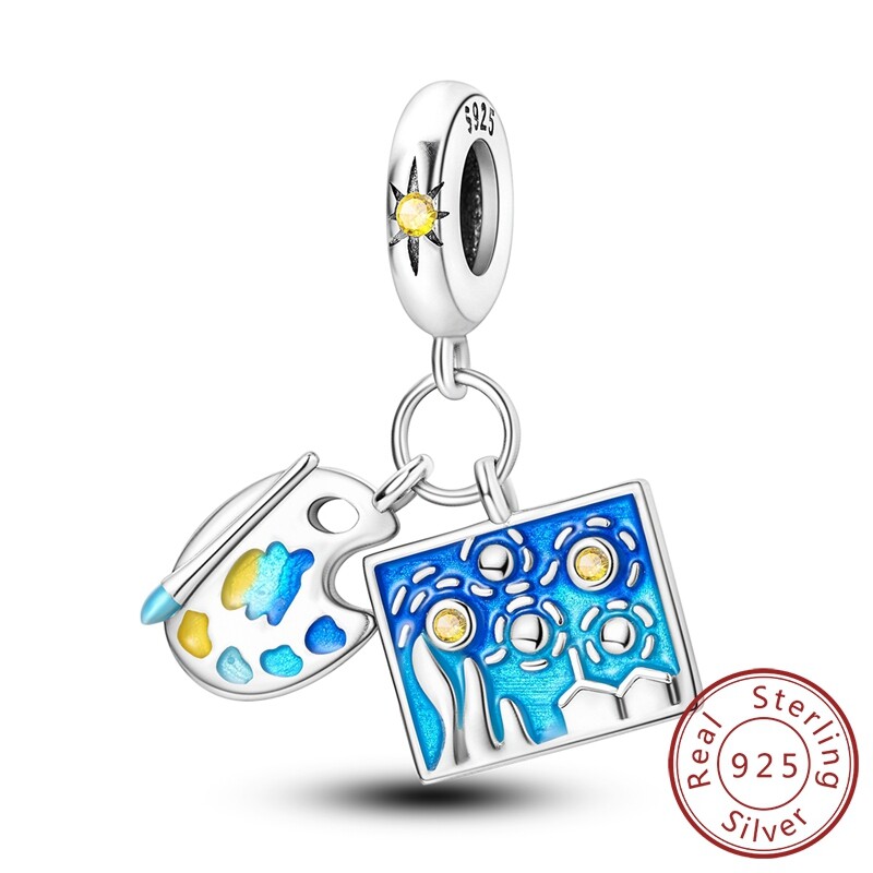 MULA S925 Sterling Silver Charm AAA CZ Starry Sky Coloring fit Bracelet Necklace