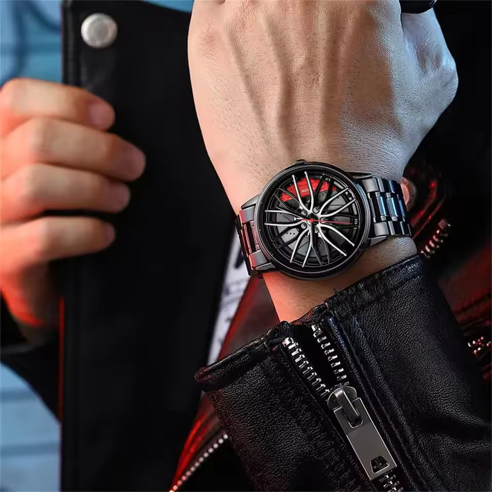 Men Car Wheel Style Wristwatch Rim Hub Design NEW