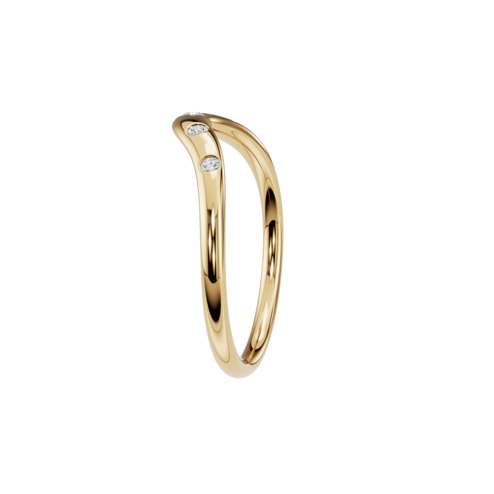 Lab Grown Diamond Wave Ring 14K Yellow Gold Curved Stackable Wedding Band