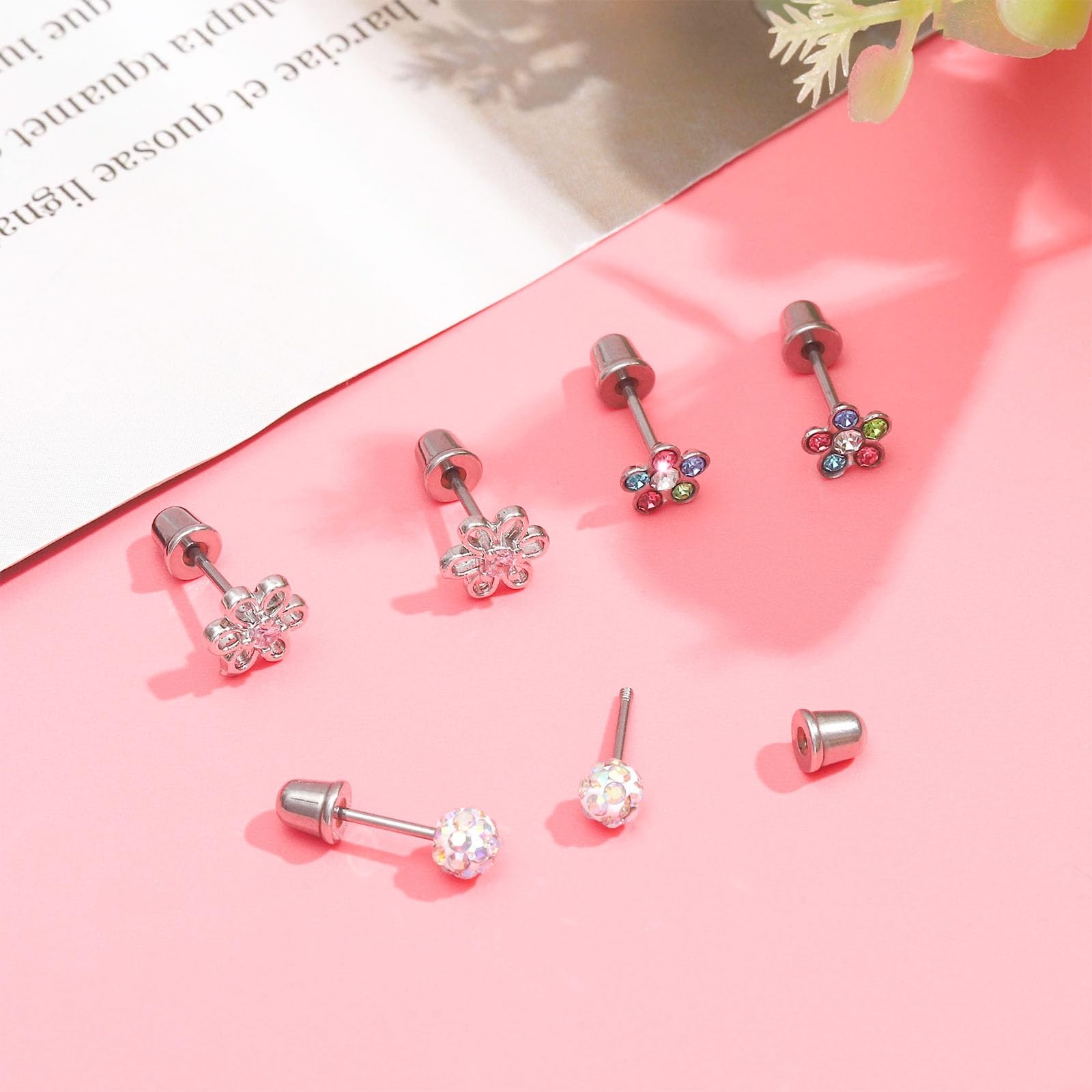 NEWITIN 12 Pairs Small Stud Earrings for Girls One Size, Colorful Cute