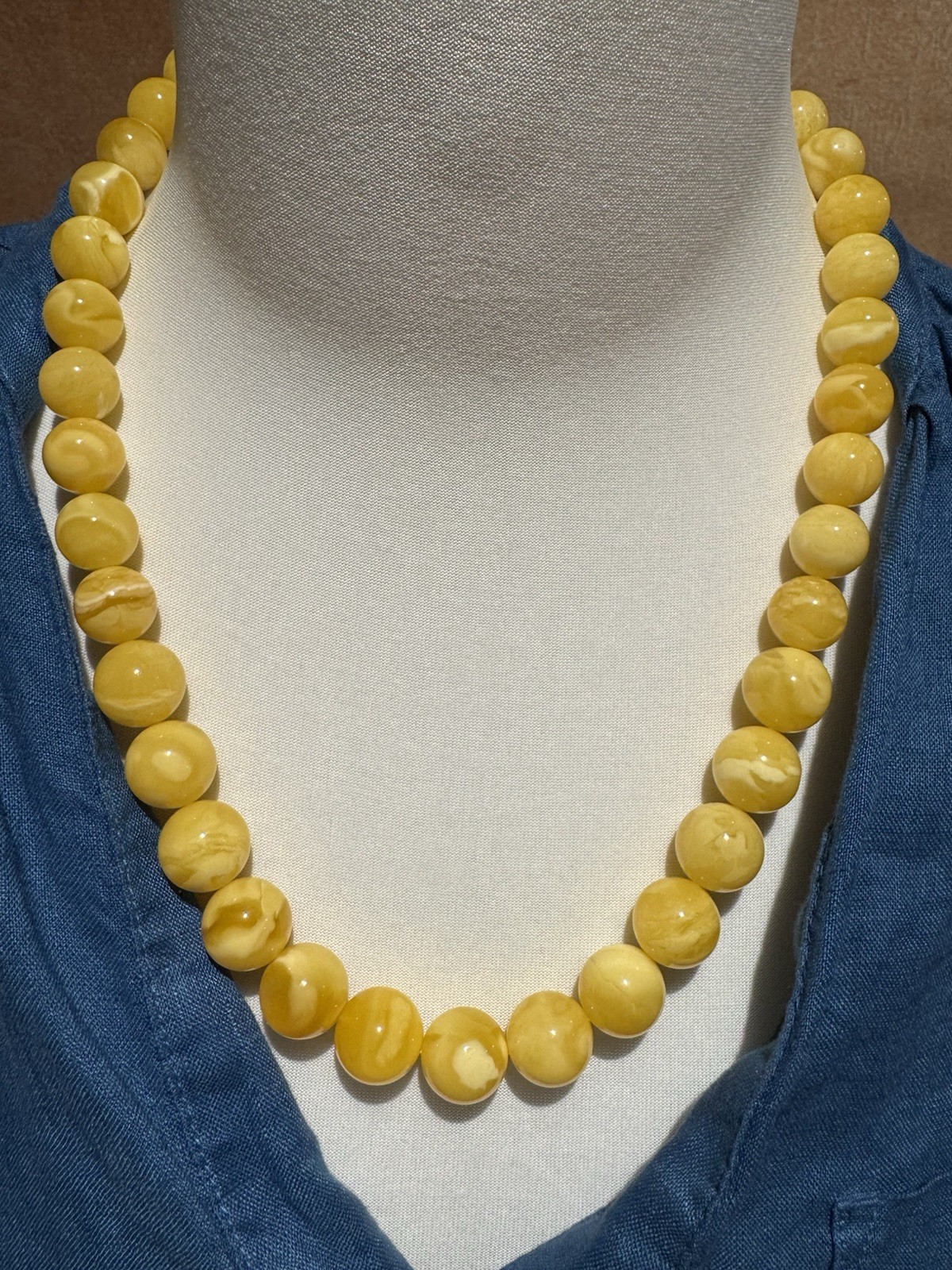 Natural Baltic Amber Butterscotch Necklace Round Beads Creamy61g59cm 14.9-13.2mm