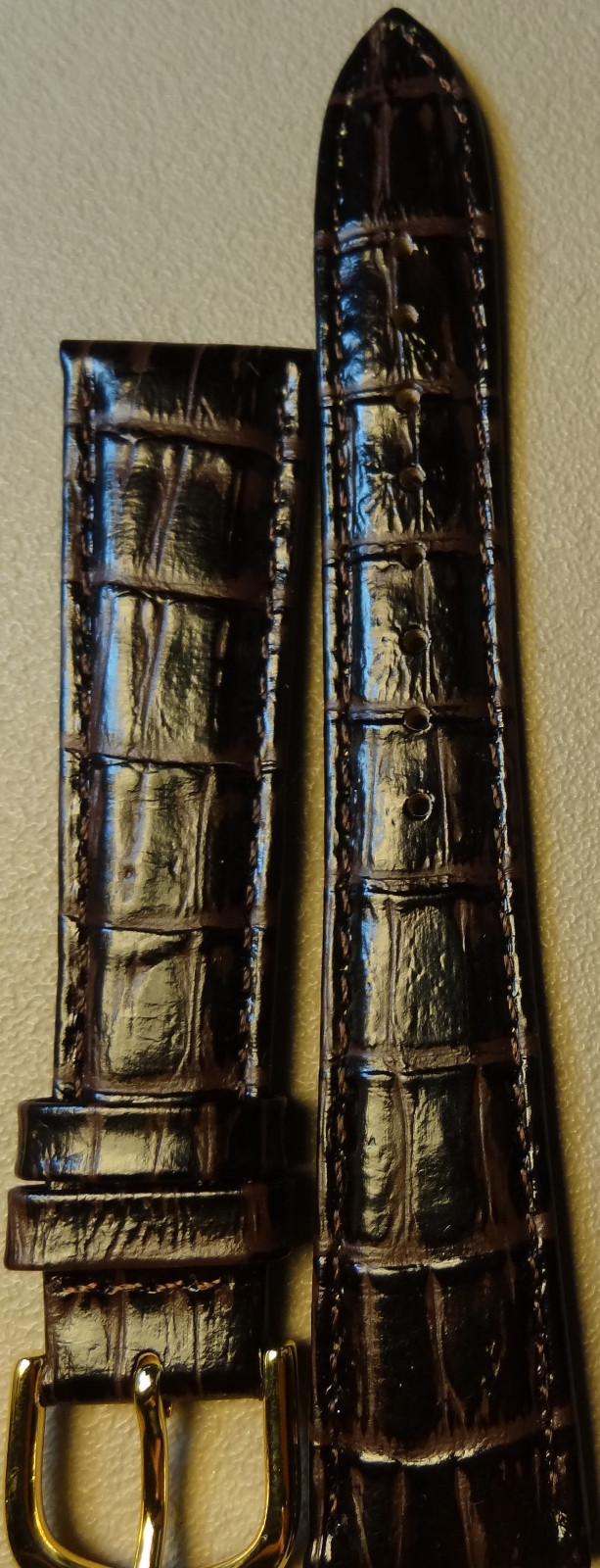18mm Regular Padded Leather Dark Brown Simulated Crocodile Grain Watch Band