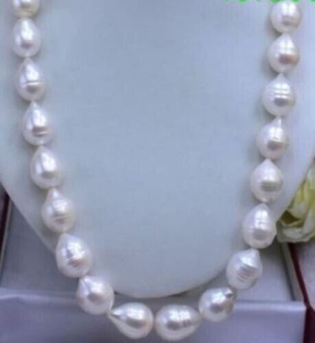 Authentic Large 12-14mm Natural White BAROQUE Pearl Necklace 18 inches 14k