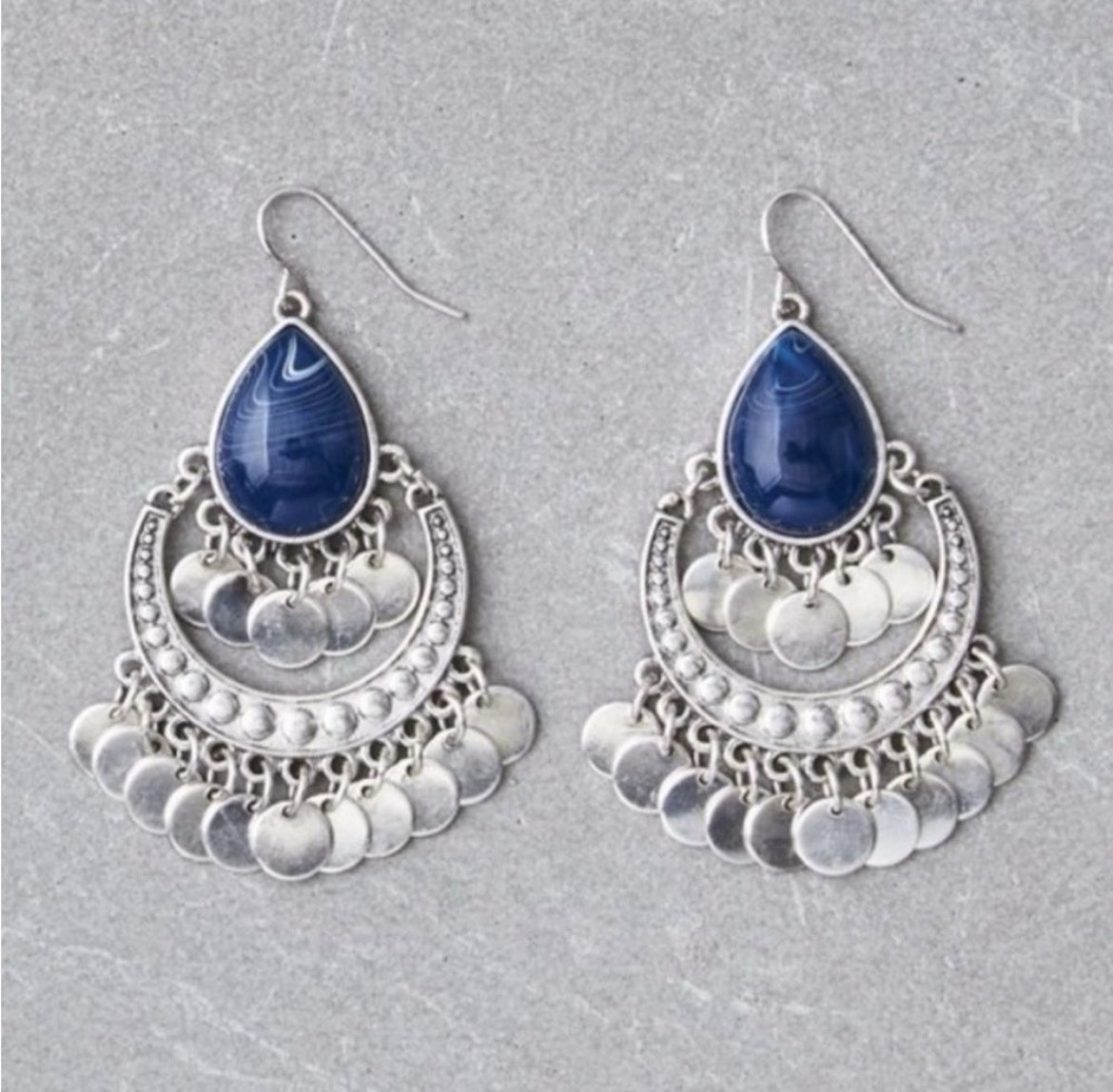 American Eagle Outfitters Blue Teardrop Resin Silver Plated Hook Dangle Earrings