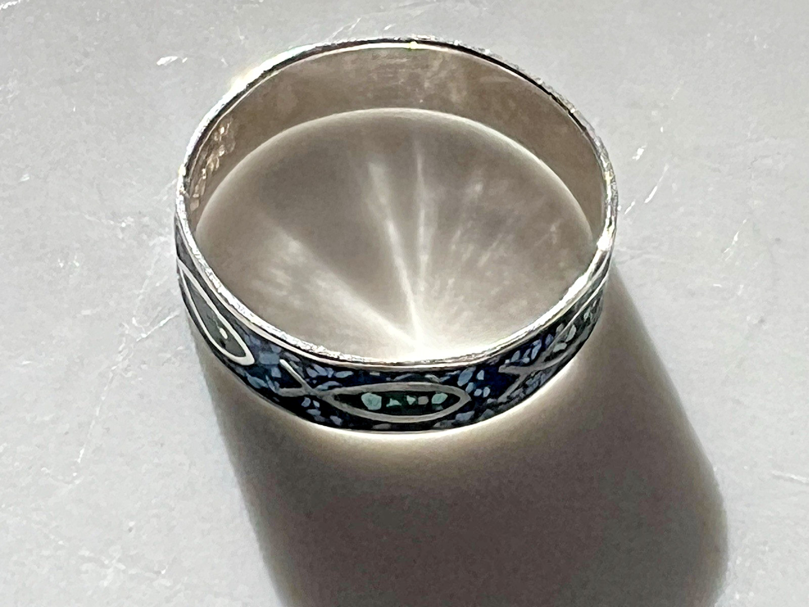 Vintage Antique Solid 14k Gold 585 Stamp Enamel Fish Figure Blue Ring Size 6.75
