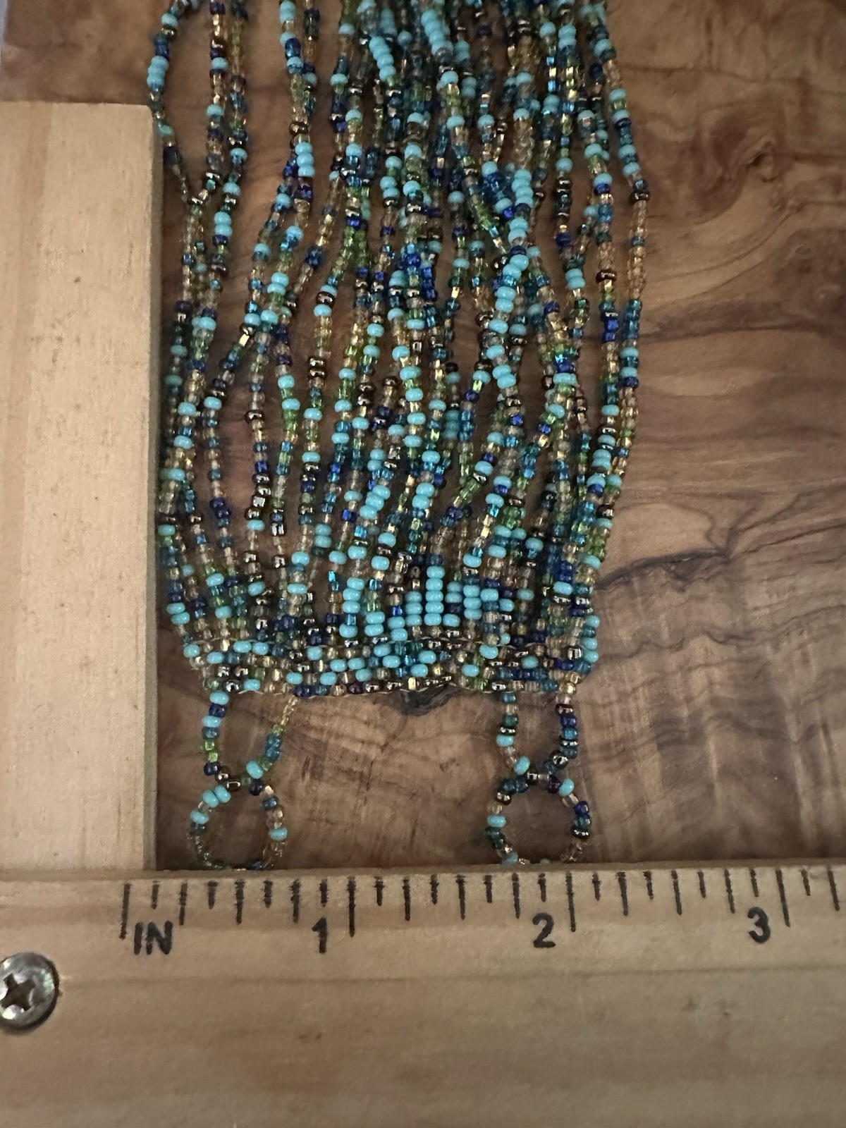 Artisan Seed Beaded 7.5 Wrap Cuff Bracelet Multi Blue Gold Double Toggle Closure