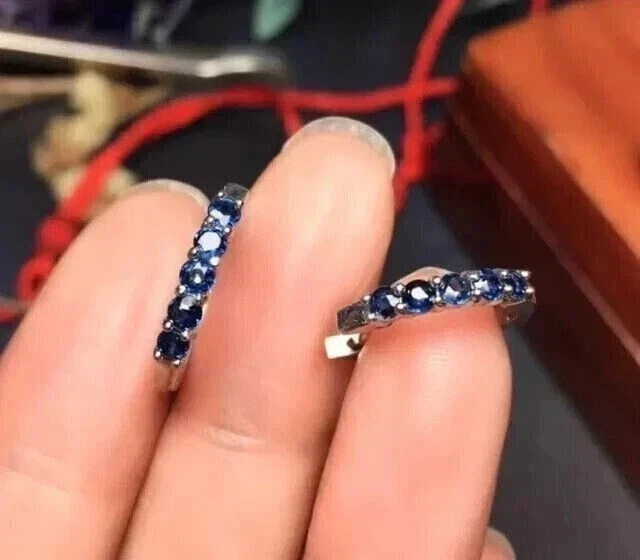 Women Engagement Hoop Earrings Round Cut Simulated Sapphire 925 Starling Silver