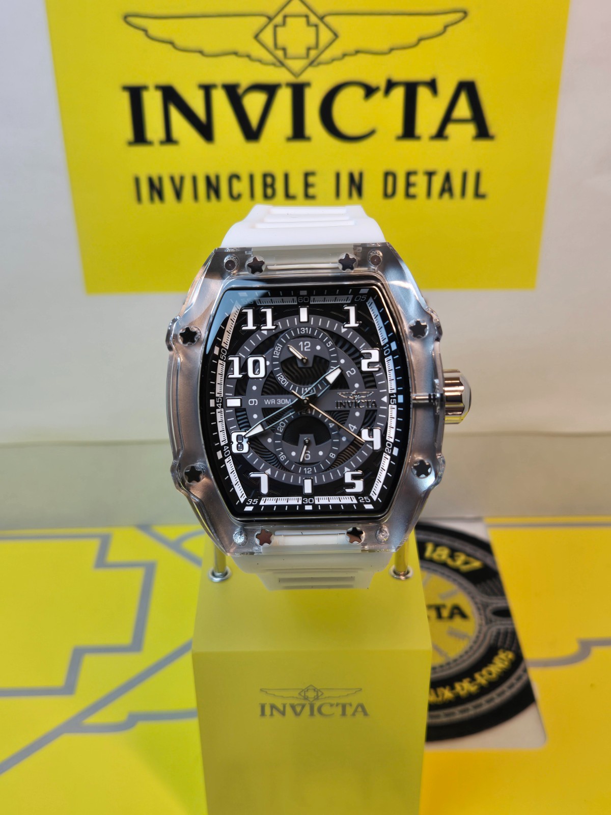 Invicta Racing Cyclone Men’s Watch 48.5 mm Smoke Gray /White Silicone Band- NEW!