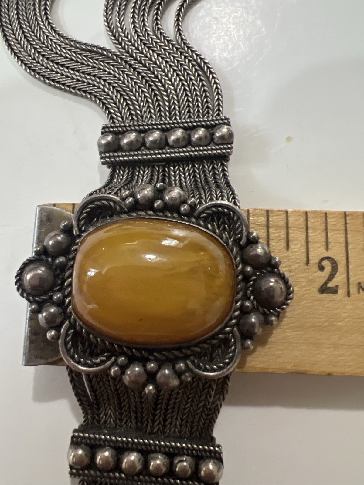 Sterling Silver 925 Honey Amber Multi Strand Foxtail Chain Tassel Necklace