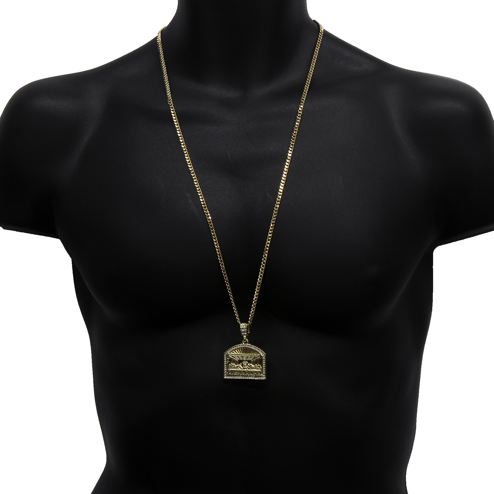 Men’s 14K Gold Plated Last Supper Pendant Cubic Zirconia 30″ Cuban Chain pendant