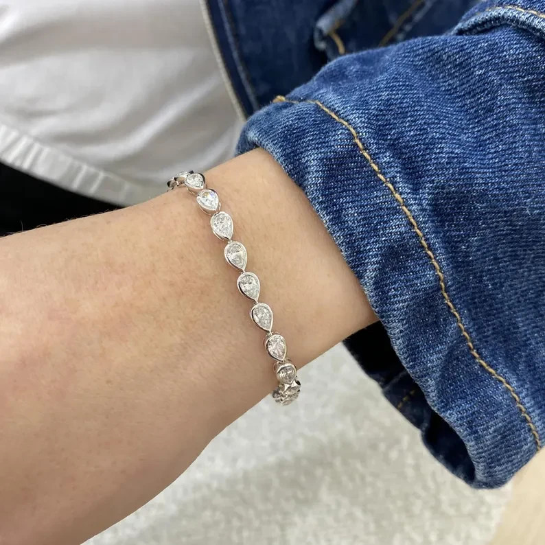 12.00 Ctw Pear Cut Lab Created Diamond Tennis Bracelet 14K White Gold Plated