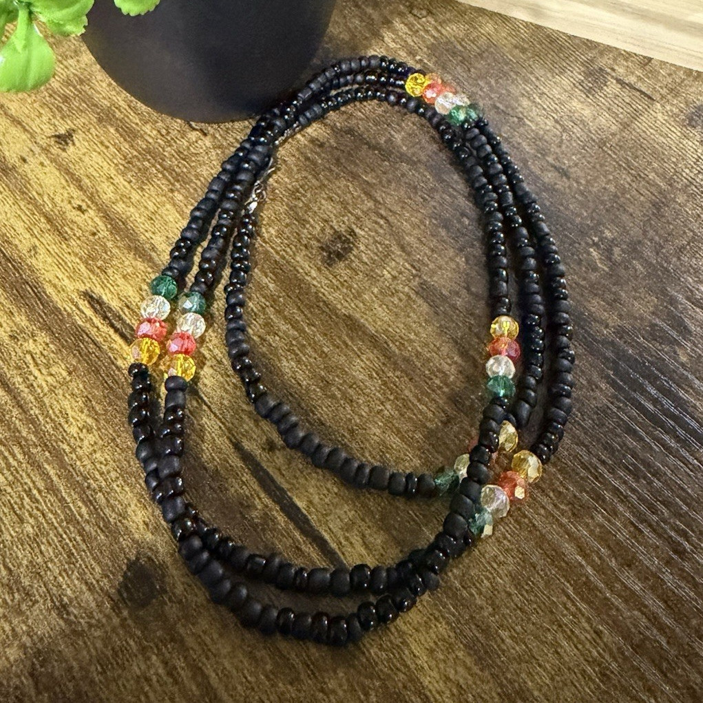 Black Multicolor Beaded Bohemian Round WaistBeads(handmade)