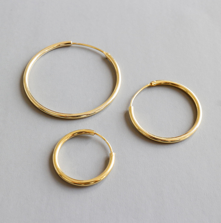 925 Sterling Silver 18K Gold 1.2mm Endless Hoop Earrings Ear Set Round PE16
