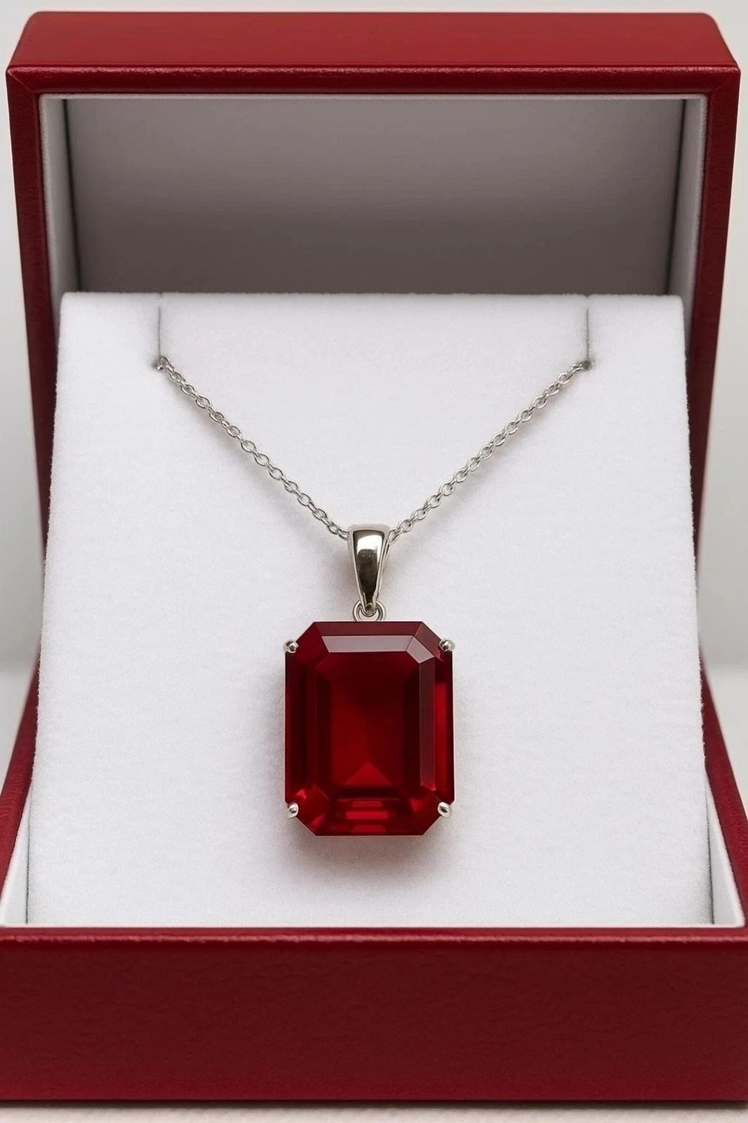 Natural Red Ruby Emerald Cut 925 Solid Silver Pendant Loose Gemstone 26.75 Ct
