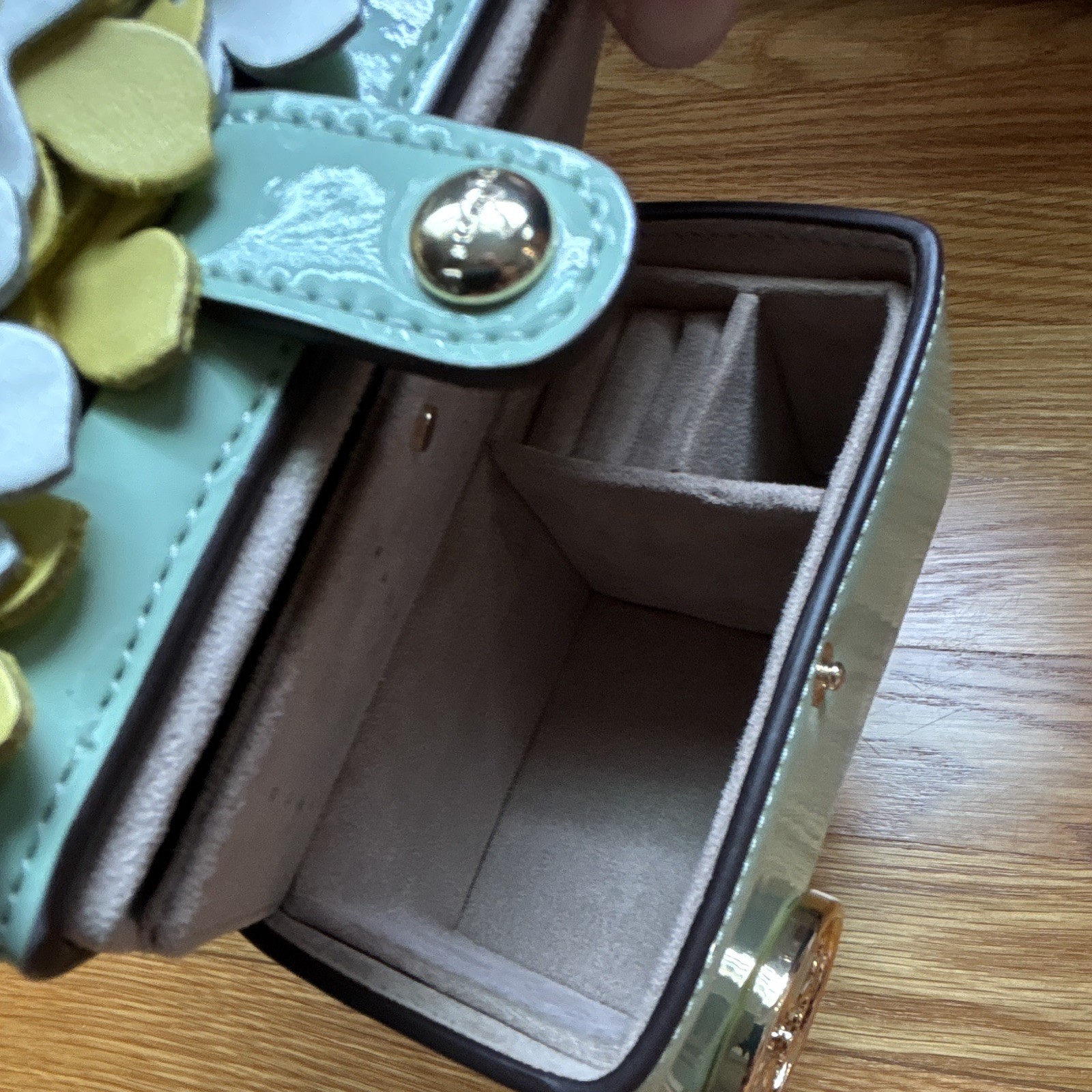 Kate Spade Floral Novelty Jewelry Box, Faux Leather Lined, Green White Yellow